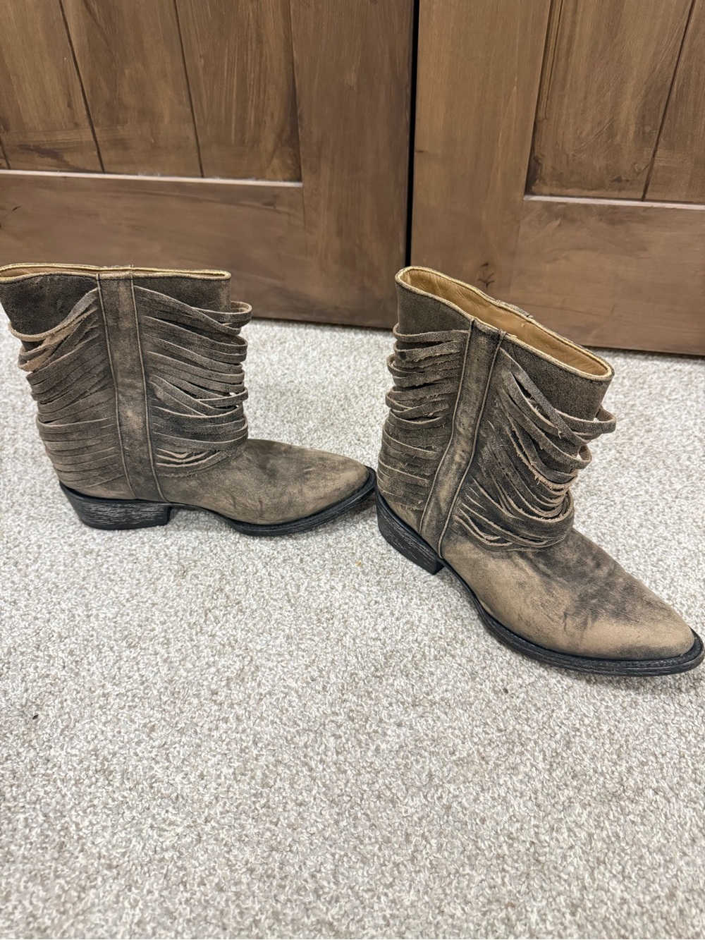 Matisse Distressed Taupe leather Fringe Booties
